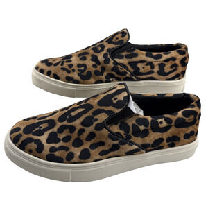 Steve Madden Womens Sz 5.5 Ecentric Leopard Print Pony Hair Slip On Sneakers NWB